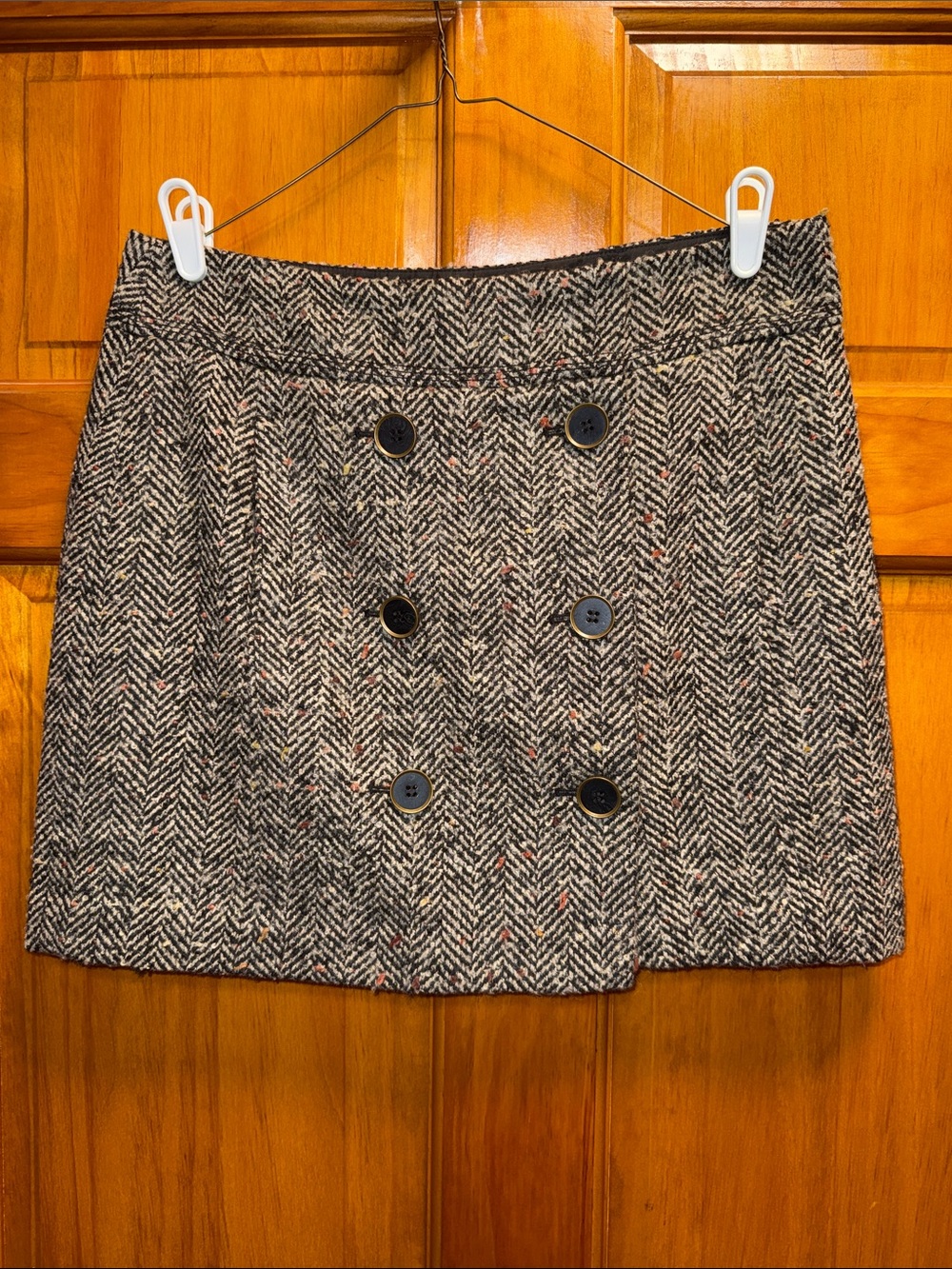 Womens Herringbone Double-Breasted Mini Skirt - Brown